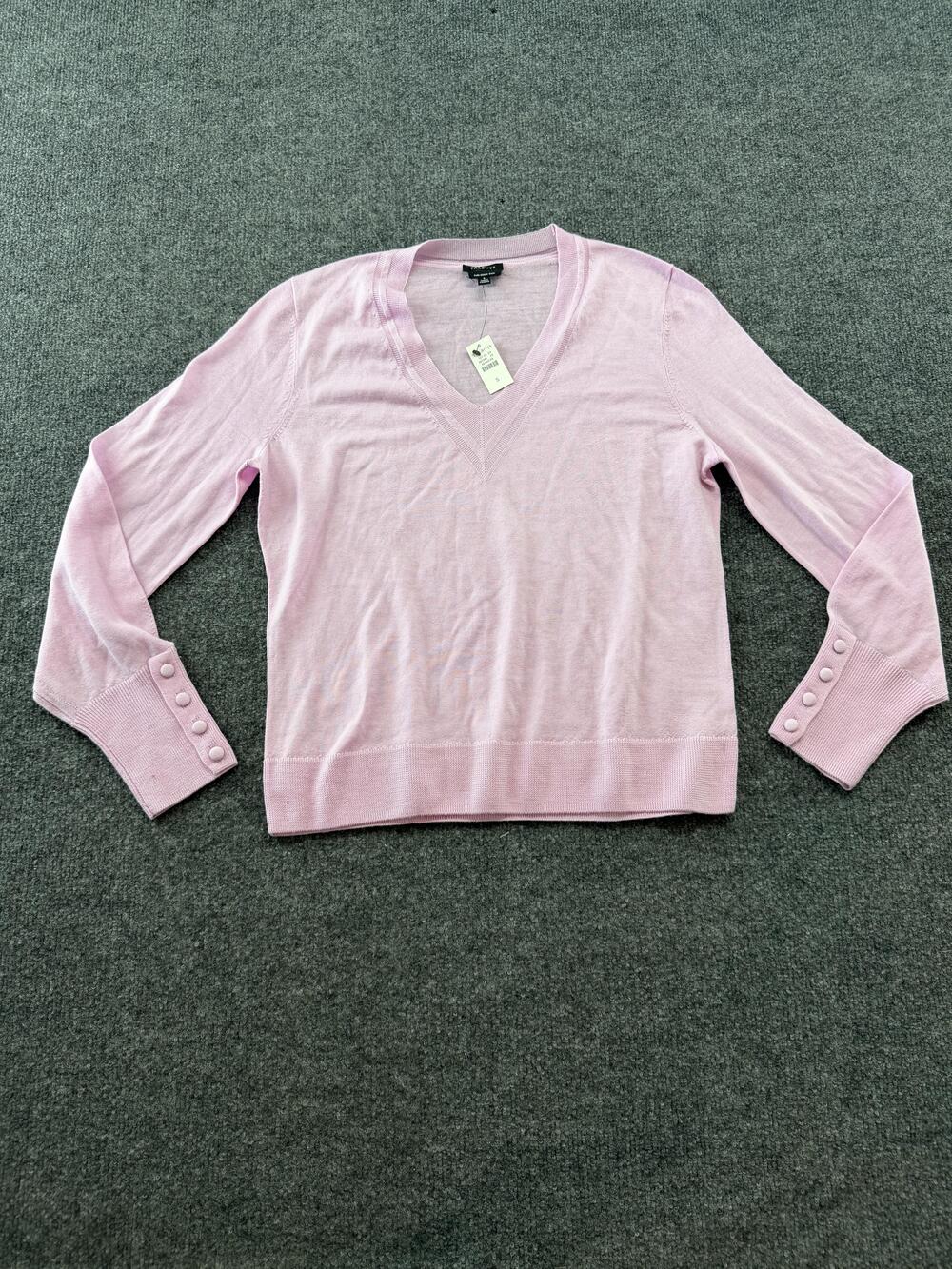 Talbots Sweater Womens Small Pink Merino Wool V Neck Button Cuff Pullover Knit